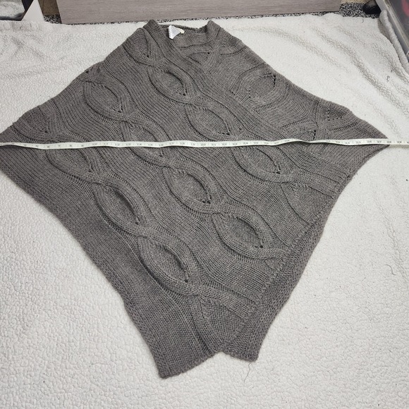 Cocogio Italy Poncho Chunky Sweater Cable Knit Wool Alpaca Blend Gray One Size - Picture 3 of 8